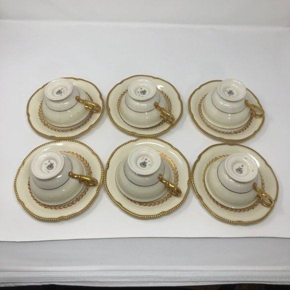 Teacups and Saucers Cream and Gold Castleton China Laurel Made in U.S.A - Picture 1 of 9